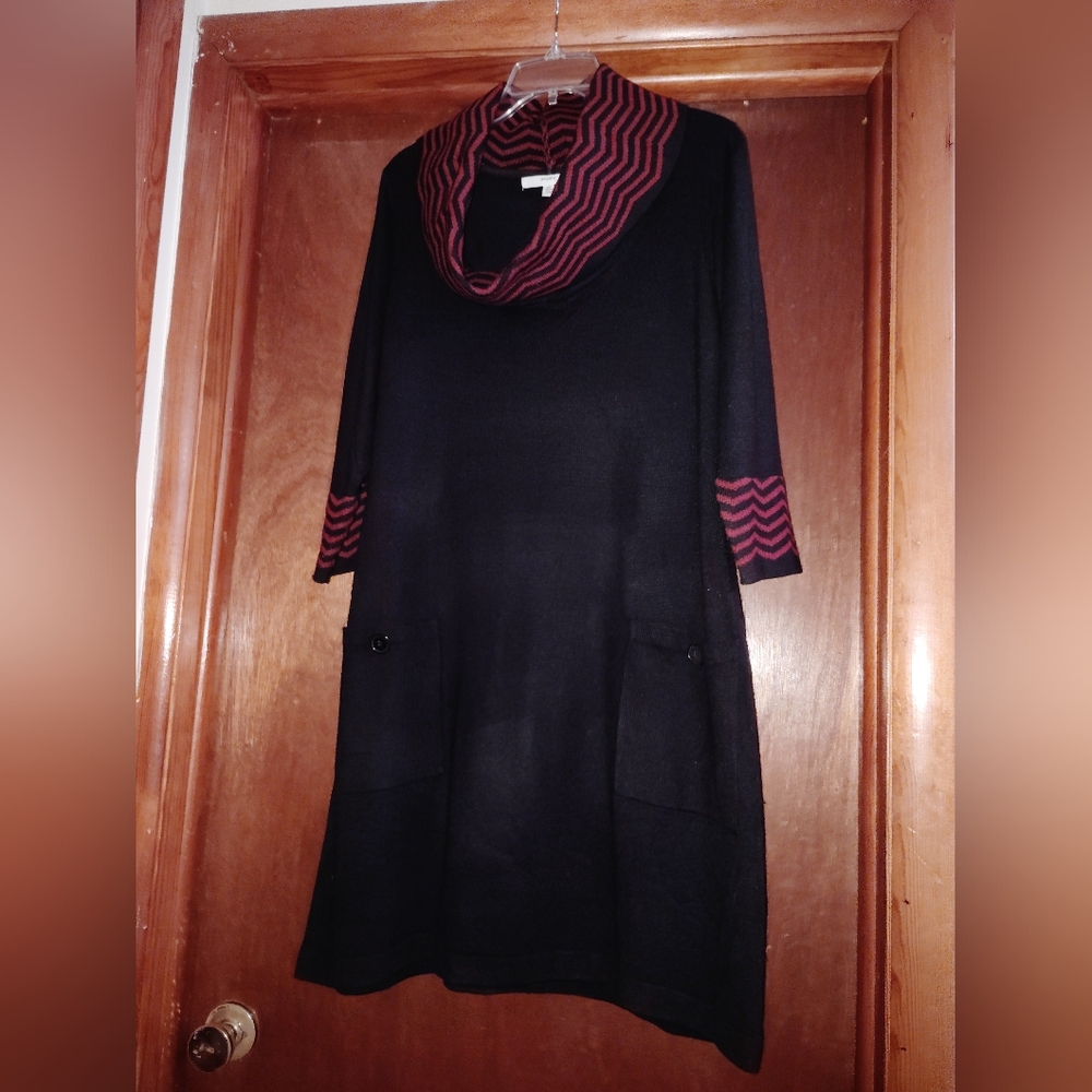 Women's Black and Red Cowl Neck Sweater Dress 1X